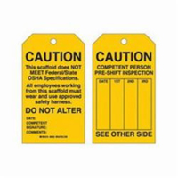 Scaffold Safety Tags, Polyester, 4" W x 7" H, English Chandler Sales
