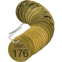&eacute;tiquettes num&eacute;rot&eacute;es pour vannes HWS, # 176-200, Laiton, 1,5" dia. Chandler Sales