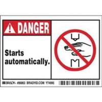 "Danger Starts Automatically" Sign, 3-1/2" x 5", Polyester, English with Pictogram Chandler Sales