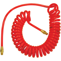 Flexcoil Self-Storing Polyurethane Air Hoses With Fittings, Air, 1/4" ID x 15' L, Polyurethane, 140 PSI at 23 °C Chandler Sales