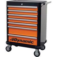 Roller Cabinet, 7 Drawers, 28" W x 18" D x 40" H, Black/Orange Chandler Sales