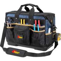 Molded Base Contractor's Closed-Top Tool Bag, Ballistic Polyester, 29 Pockets, Black/Blue Chandler Sales
