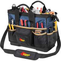 Molded Base Big-Mouth Tote Tool Bag, Ballistic Polyester, 23 Pockets, Black/Blue Chandler Sales