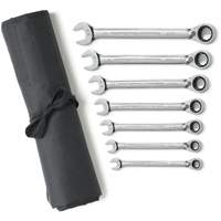 72-Tooth 12 Point Reversible Ratcheting SAE Wrench Set with Tool Roll, Combination, 7 Pieces, Imperial Chandler Sales