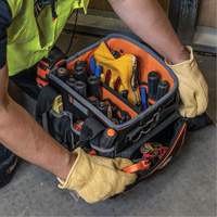 Tradesman Pro Tool Tote, Ballistic Nylon, 40 Pockets, Black/Orange Chandler Sales
