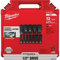Jeu de douilles SAE &agrave; 6 pans Shockwave Impact Duty, 12 Mcx, Chocs, Prise de 1/2", Profond Chandler Sales