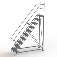 Safety Slope Rolling Ladder, 10 Steps, Serrated, 50° Incline, 100" High Chandler Sales