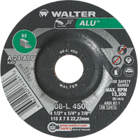 Aluminium Depressed Centre Grinding Wheels, 4-1/2" x 1/4", 7/8" Arbor, Type 27 Chandler Sales