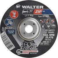 Disque de meulage et de tronçonnage Zip, 3" x 1/13", Arbre de 3/8", Type 27, Grain de 60, Oxyde d'aluminium Chandler Sales